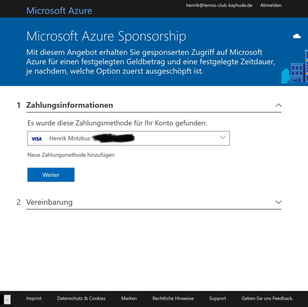 Azure für Vereine ist kostenlos - Abonnement anlegen