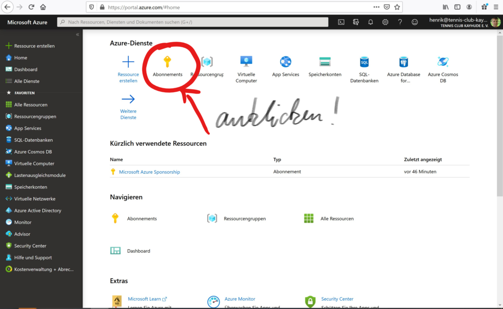 Azure für Vereine ist kostenlos - Hier kontrollieren